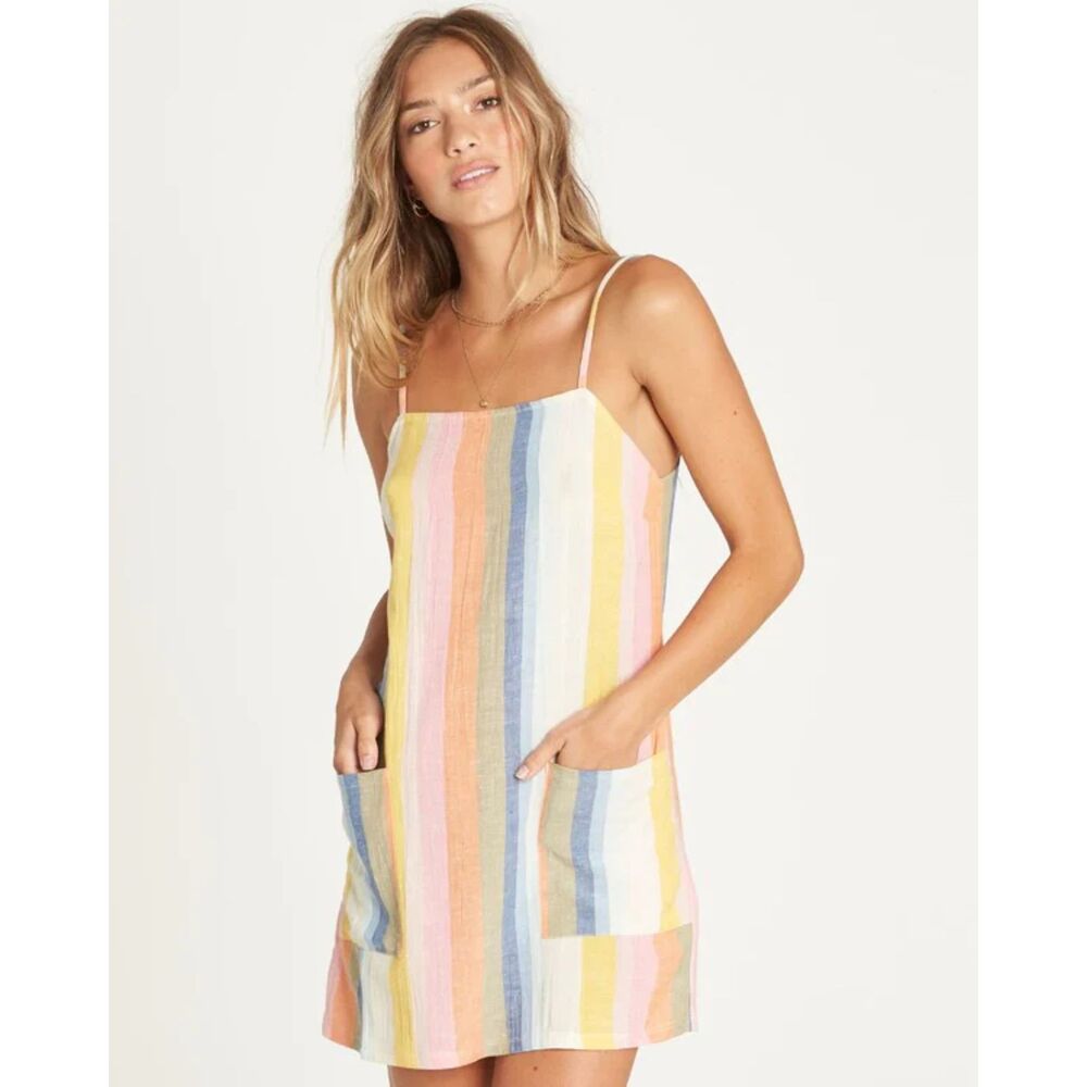 Billabong Womens Tank Shift Dress Pockets S Beachy Boho Surfer Resort Summer